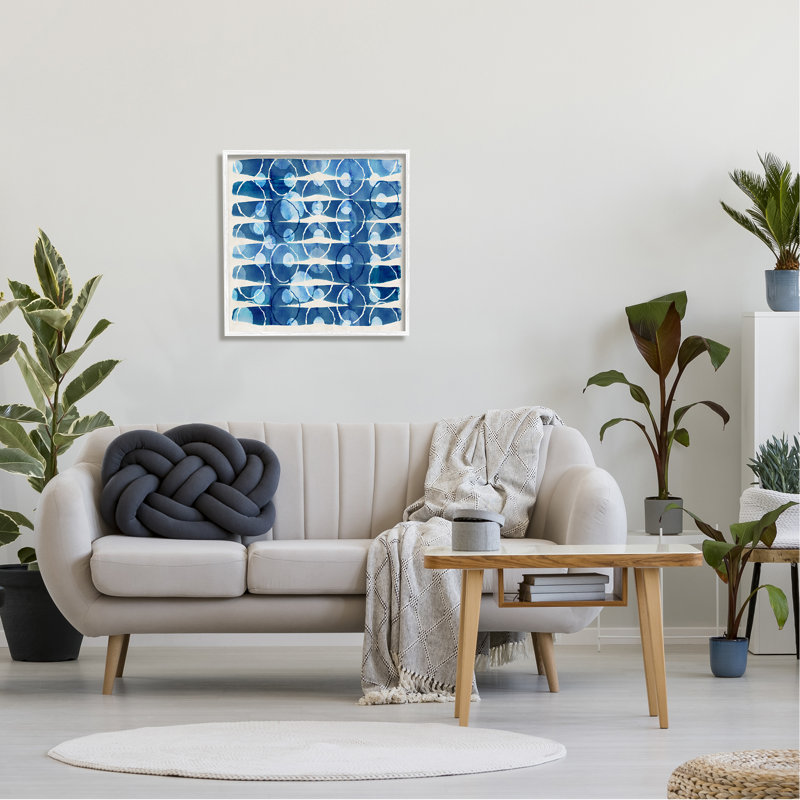 Aquarelle à motif bleu encadrée sur bois, H 24 po x l 24 po x P 1,5 po, Estampe numérique encadrée blanc bord de mer
