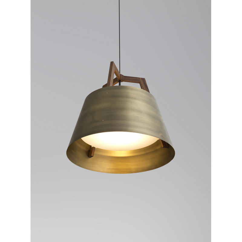 Imber LED Pendant, 22" H x 24" W x 24" D, Walnut/Distressed Brass, 3500K LED w/ Diffuser - Corded