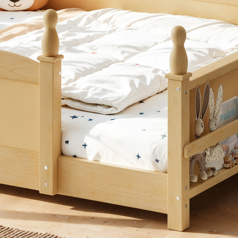 Lit double sécuritaire avec rangement, panneau de fibres à densité moyenne en bois de style Montessori pour chambre d'enfant