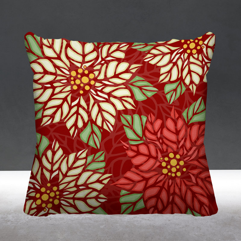 Floral Outdoor Reversible Throw Pillow, Red, 15H" x 15W"