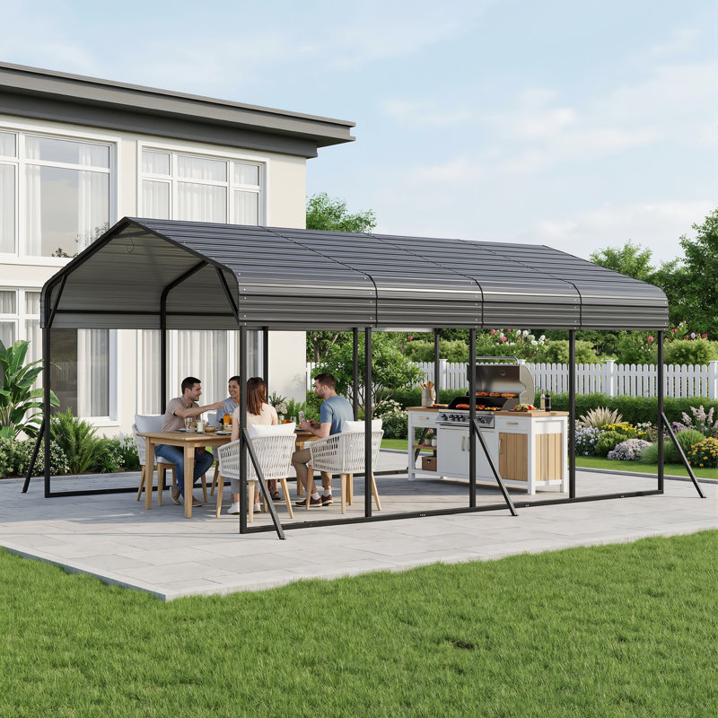 12' X 20' Metal Carport With Galvanized Steel Roof And Reinforced Base For Cars, Boats & Trucks