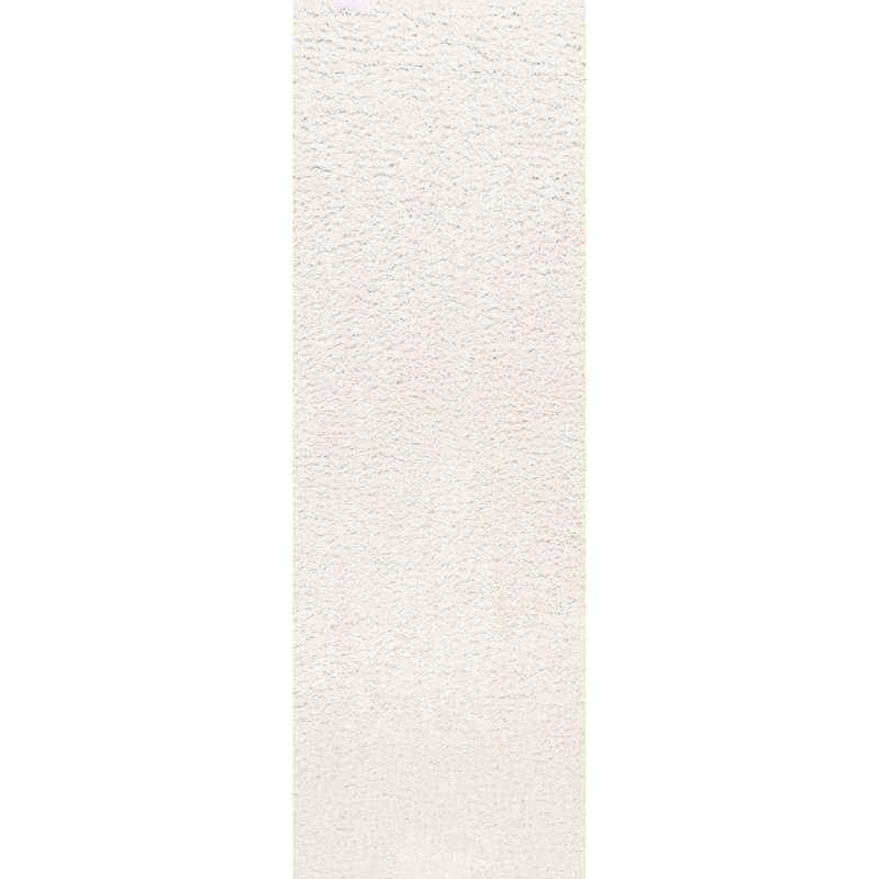 Oguz Power Loom Performance Solid Shag Ivory Rug, Runner 2'8" x 10'