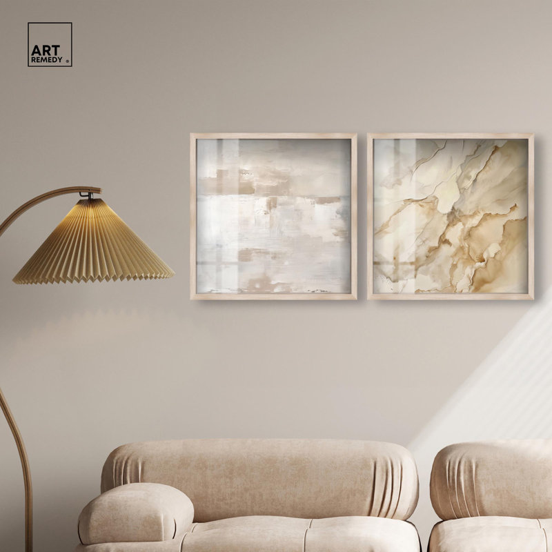 Décoration murale Neutre de luxe Harmony Shadowbox par Art Remedy, H 21 po x l 21 po, Crème, crème