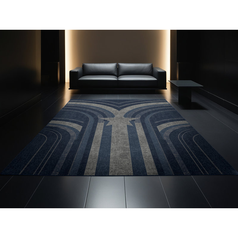 Soft Plush Fiorentino July 4Th Modern & Contemporary Abstract Area Rug in Gray – Navy Binding, 2x3
