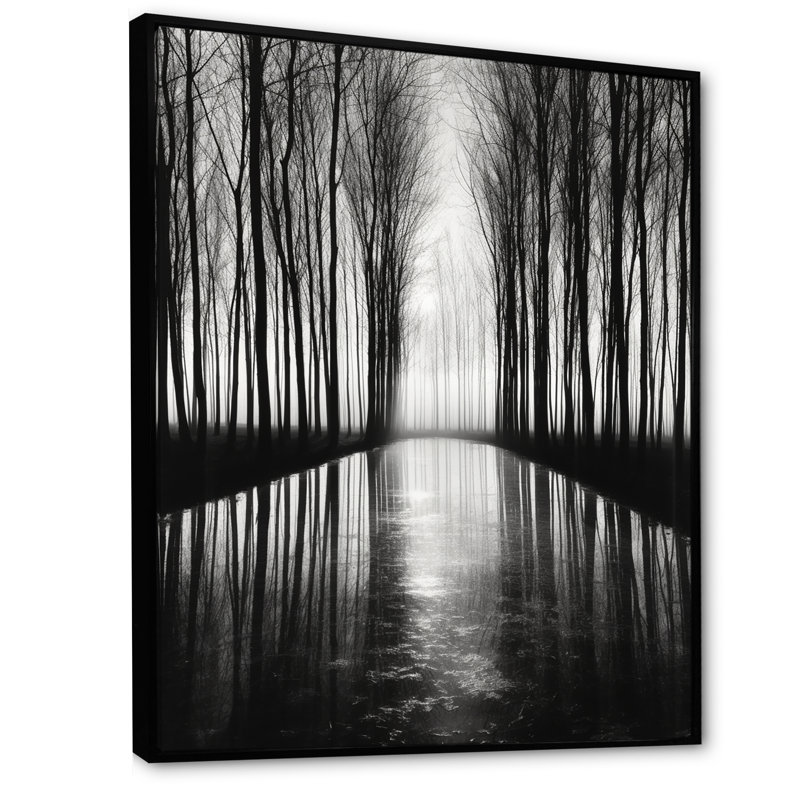 «Black and White Forest Silence», reproduction d'art sur toile, 20" H x 12" W, Cadre flottant noir