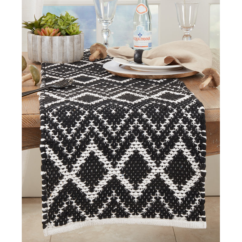 Chemin de table Diamond Weave Chindi, Noir
