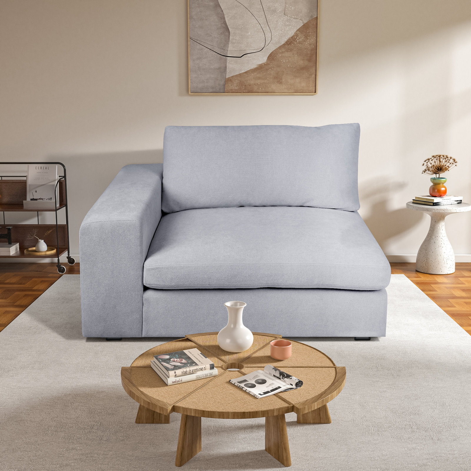 Ojai 50" Wide One Arm Chair, Gray Plainweave