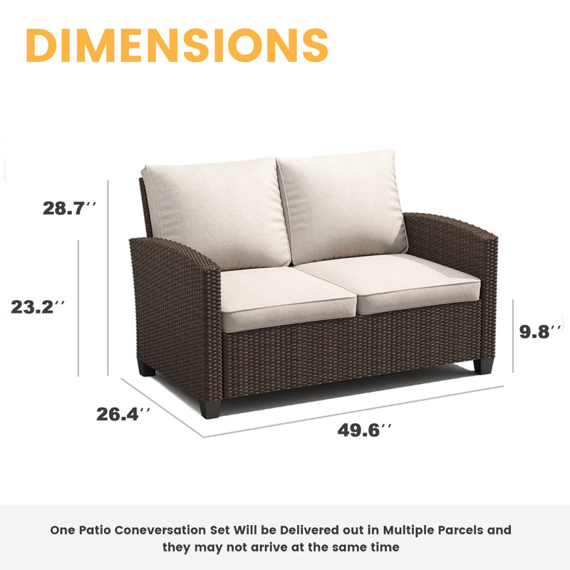 Outdoor Wicker Loveseat | All-Weather Durable for Patio/Balcony/Terrace | Modern Design with Cushions, Sand