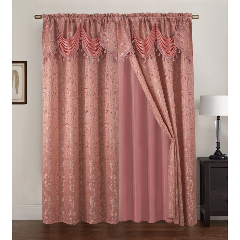 Paire de rideaux semi-transparents avec passe-tringle Lembo, Rose