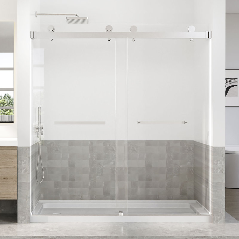 66 To 72 In. W X 76 In. H Double Sliding Frameless Shower Door With 5/16 In. Tempered Clear Glass, Chrome