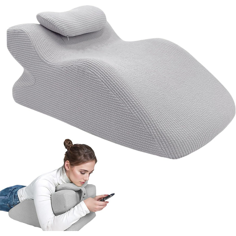 Ergonomic Memory Foam  Wedge  Pillow with Headrest, Light Gray