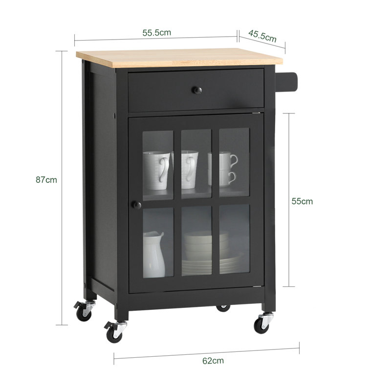Kugler Solid Wood Top Kitchen Cart, Black