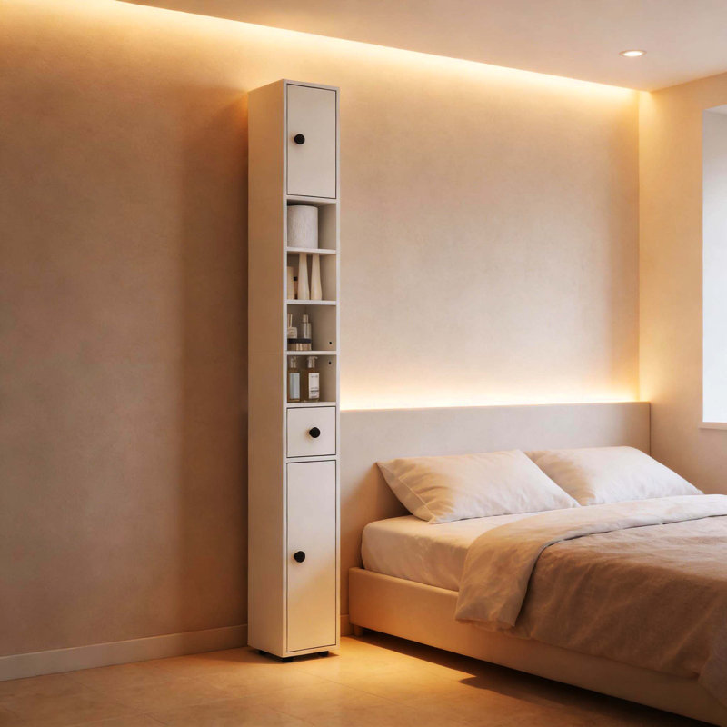 Armoire de rangement mince pour coin salle de bain, petite armoire avec rangement pour papier hygiénique