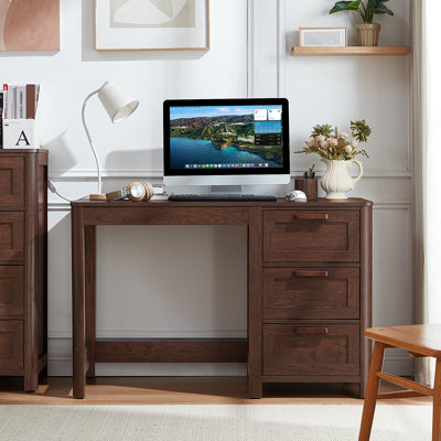 48'' Farmhouse Executive Desk With Storage, Wooden Home Office Desk With Drawer And Vintage Handle, Large Computer Writing Desk For Study, Bedroom, Living Room