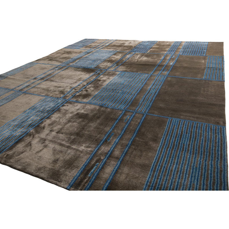 Mid Century Modern Hand Knotted Geometric Area Rug, Rectangle 6' x 9'