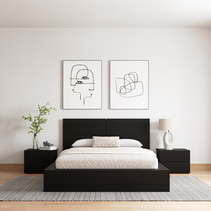 Antonnio 3 Piece Bedroom Set with Bed and 2 Nightstands, Queen, Black