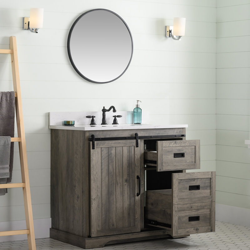Ensemble de meuble-lavabo simple 36 po Cayden, Blanc de Carrare, Gris patiné