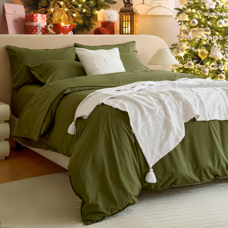 Housse de couette en coton Tencel, Housse de couette pour grand lit + 2 taies décora, Blanc brillant