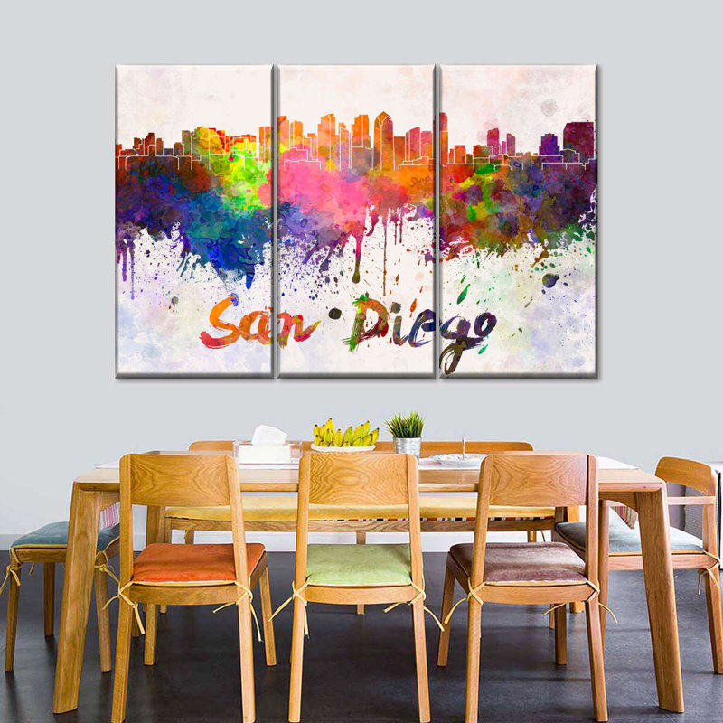 Ensemble de 3 toiles San Diego Skyline, H 42 po x l 65 po x P 1,25 po