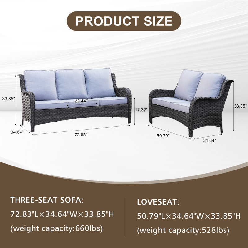 Klodjana Premium All-Weather Wicker 5 - Person Patio Conversation Set with Cushions, Gray, Gray