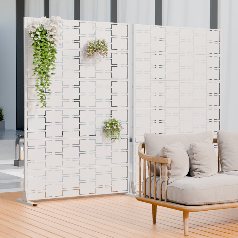 Paravents d'extérieur en métal Wild 72 x 47 pouces Wild, 72 po H x 47 po L x 16 po P, Blanc
