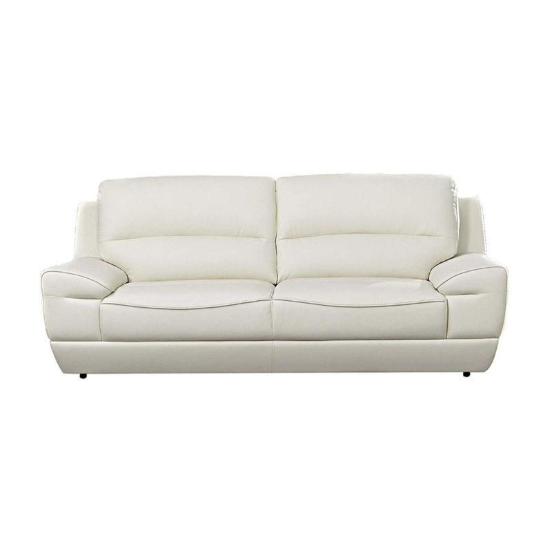 Canapé à accoudoirs coussinés de 39 po Kuhns, Cuir véritable blanc