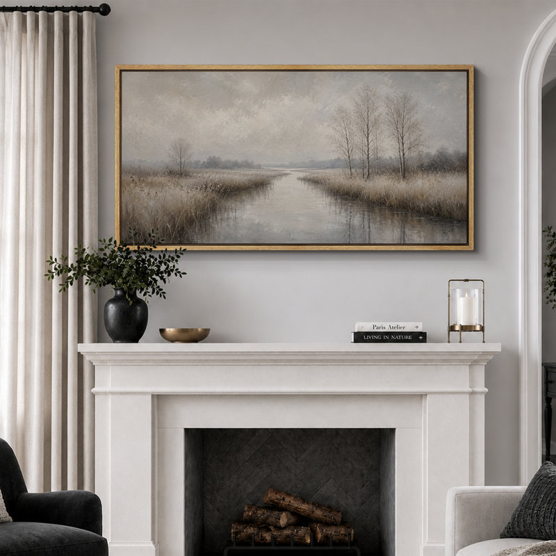 Misty Winter Wetland Landscape, H 30 po x l 60 po x P 1,5 po, Cadre naturel