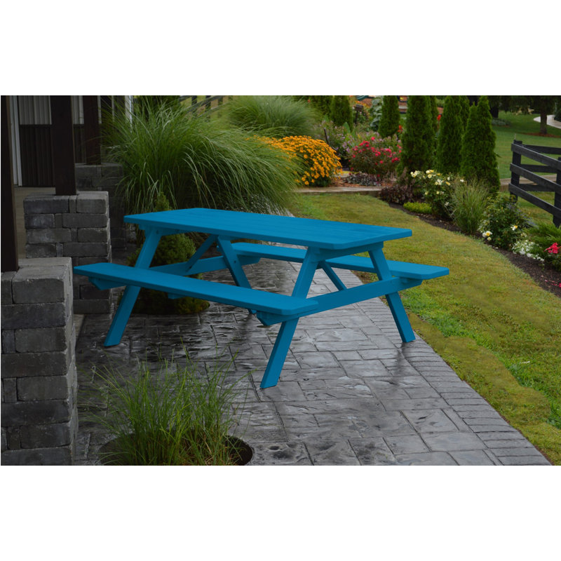 Table de pique-nique en bois massif Latisia, Bleu Cara¨ïbes