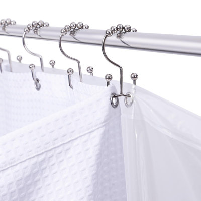 3-In-1 Waterproof Waffle Reversible Shower Curtain Liner Set With 12 Stainless Steel Hooks