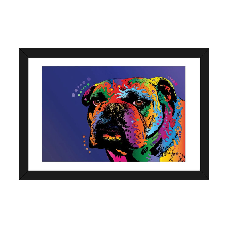 Rainbow Bulldog, impression sur toile tendue, H 16 po x l 24 po x P 1 po, Papier d'art encadré noir, Blanc
