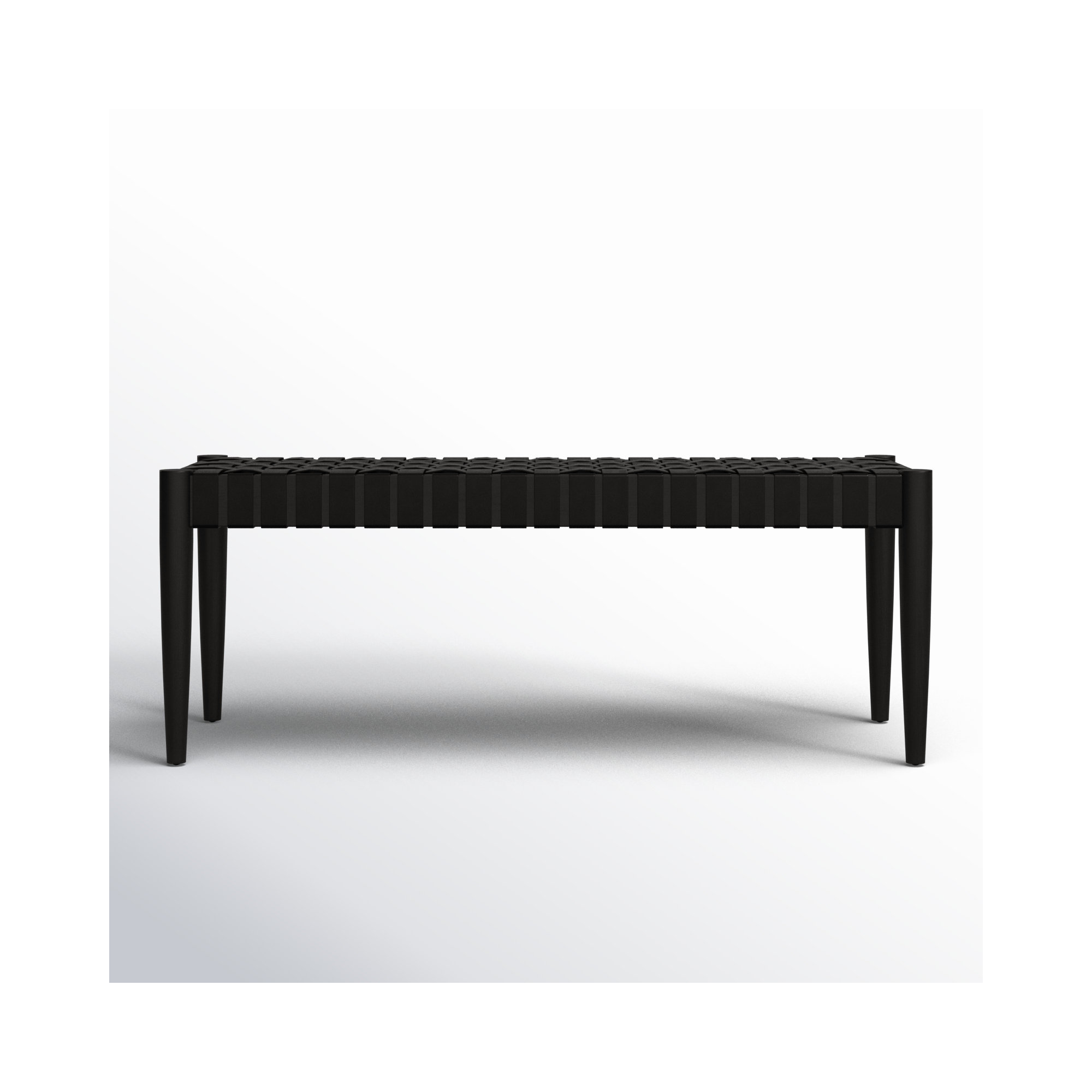 Orin 47" Woven Leather Bench, Black Frame/Black Leather