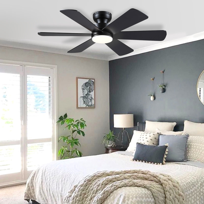 46" 6-blade Ceiling Fan with Light Kit and Remote Control, Black