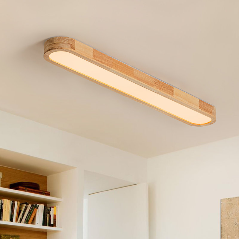 Nouria Simple LED Flush Mount With Wood Accents, Remote Control 3000K-6000K
