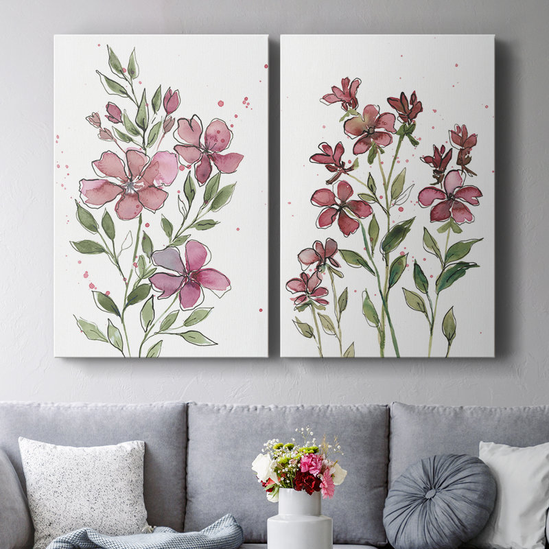 Tiges florales aquarelles I - Toile tendue avec châssis de qualité supérieure - Prêt à être accroché, H 18 po x l 24 po