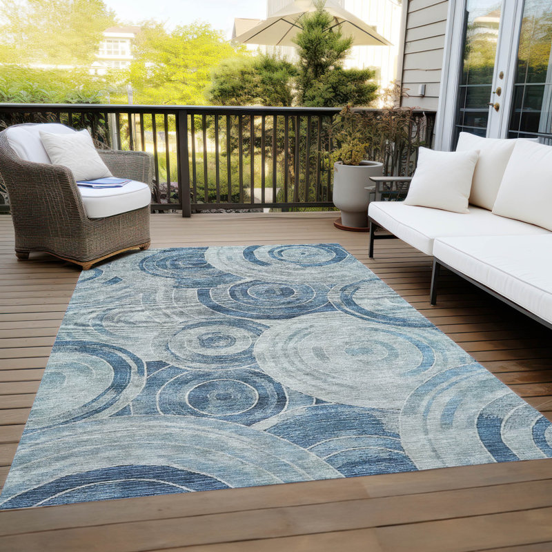 Machine Washable Indoor/Outdoor Xhevrie Blue Rug, Rectangle 9' x 12'