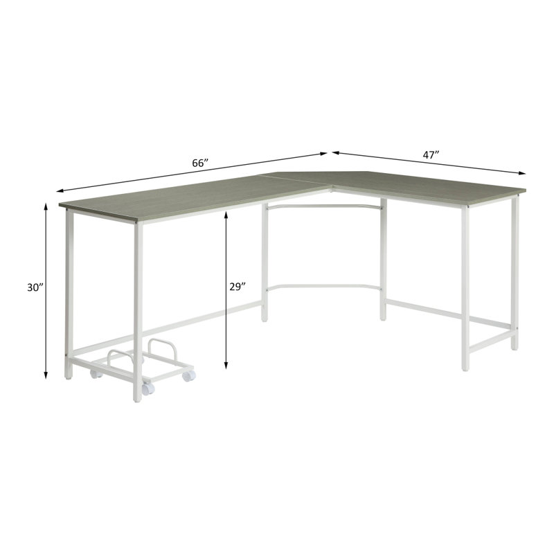 Bureau d'ordinateur Dazenus, H 30 po x l 66 po x P 47 po, Gris / Blanc