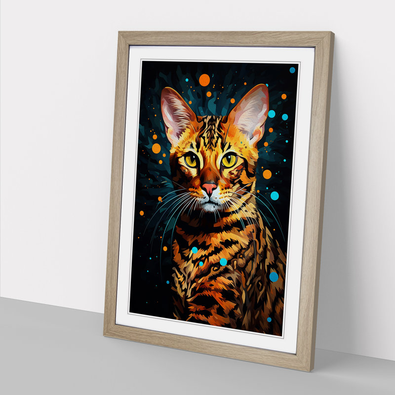 Bengal Cat Digital Art - Framed Print, Oak Framed, 46cm H x 34cm W