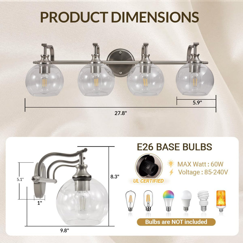Luminaire de salle de bain Modern, 4, Nickel brossé