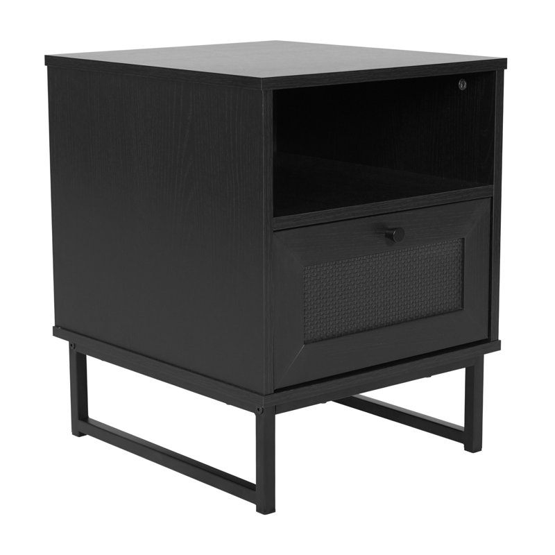 Table d'appoint Mid-Century moderne avec tiroir de rangement et tablette, Noir