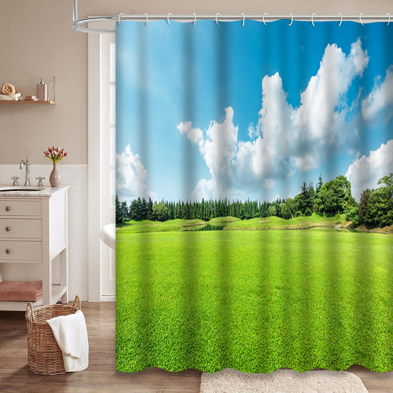 Rideau de douche avec 12 crochets Green Meadow Trees, L 72 po x l 72 po