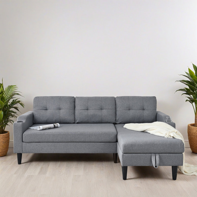 Canapé-lit modulaire en forme de L 74,82 po avec lit escamotable pour le salon, Polyester gris