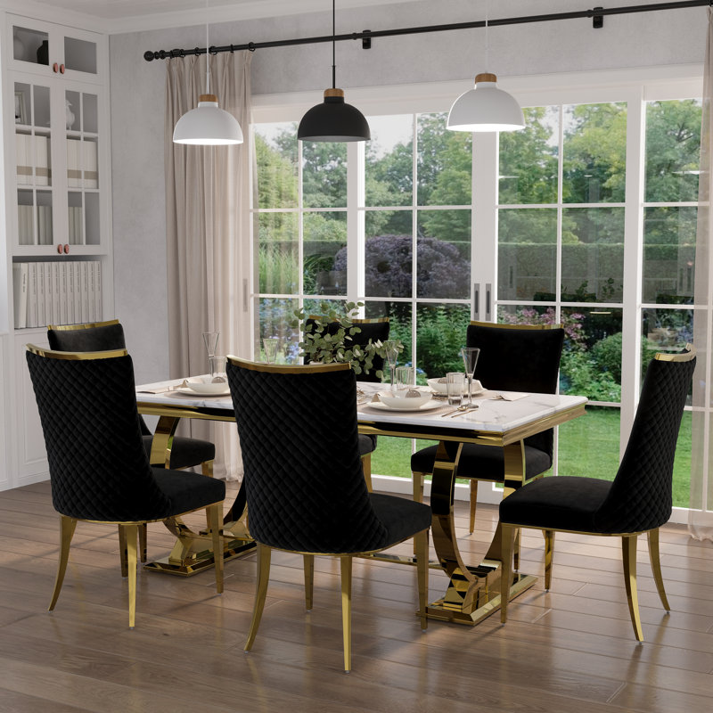 Lismari Black Velvet Upholstered Dining Room Chairs with Gorgeous Top Trim