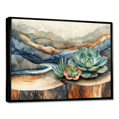 Greenburg Succulent On A Top Of Wooden Slide River IV - Succulents Wall Art Decor