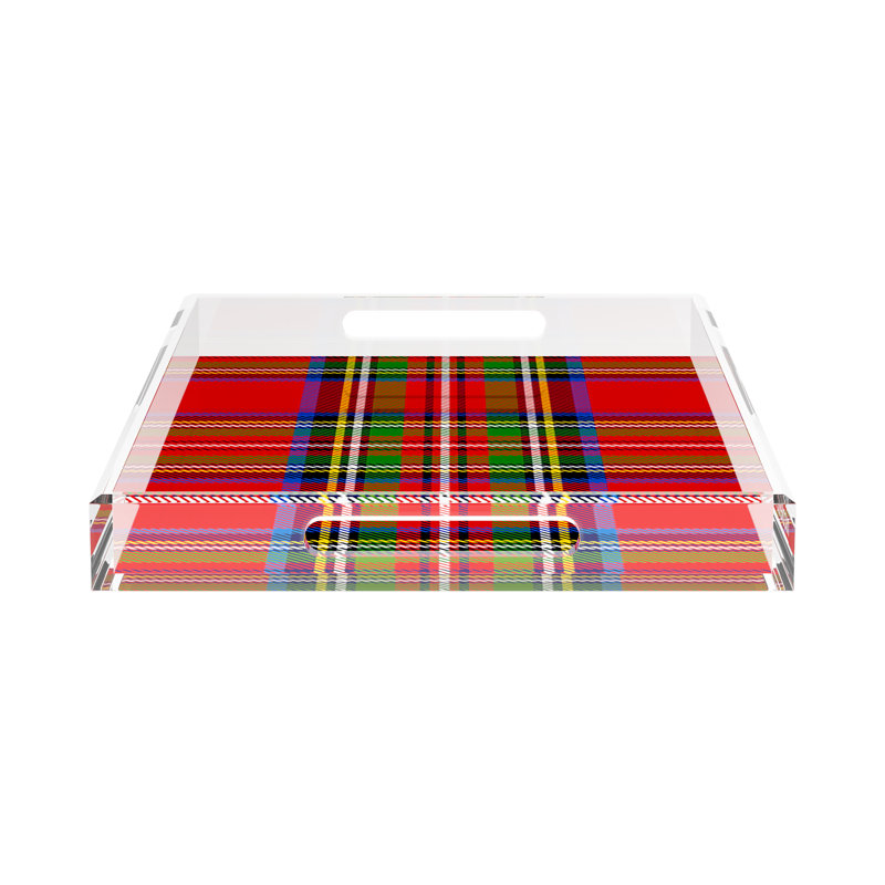 Plateau décoratif rectangulaire en acrylique à motif tartan de Noël, 22.5"W x 14.5"D x 2"H
