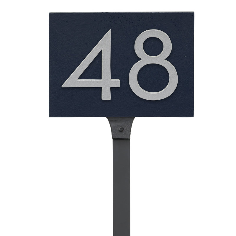 Floating 1-Line Lawn Address Sign, Navy, Silver, Yes