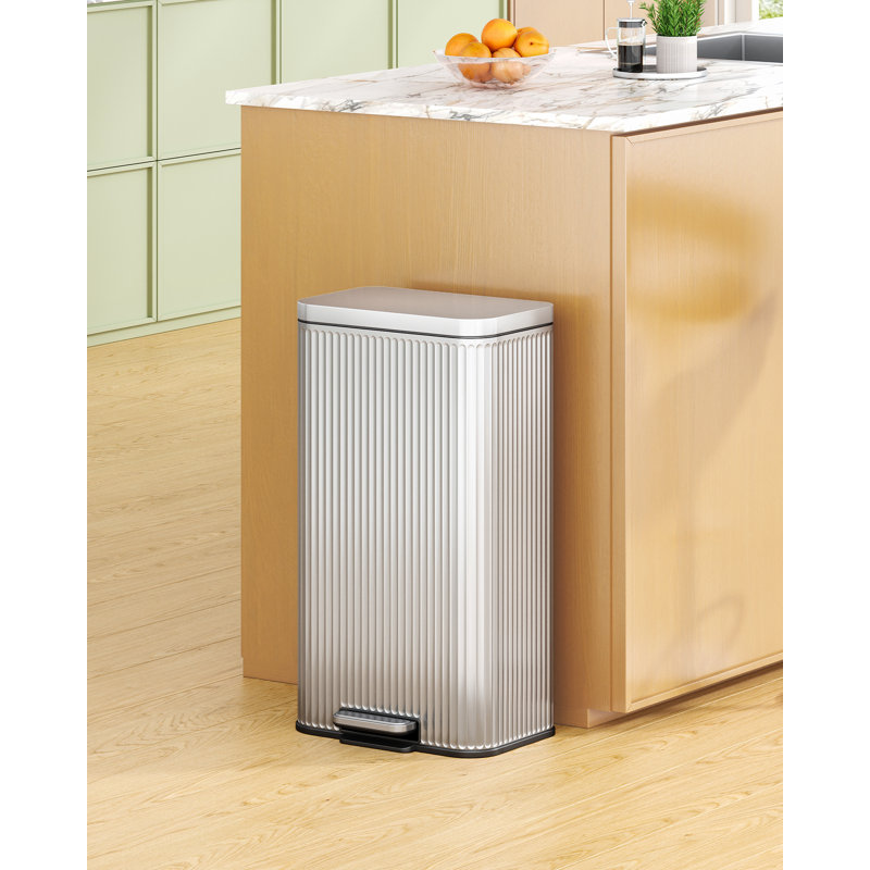 Kitchen Bin, 30L/50L Rubbish Bins for Kitchen, kitchen Pedal Bin with Soft Close Lid, Removable Inner Bucket, Stainless Steel Trash Bins with Vertical Stripe Design 