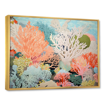 Colorful Coral And Anemones Scenery I - Coastal Coral Under Water Framed Canvas Print Wall Art