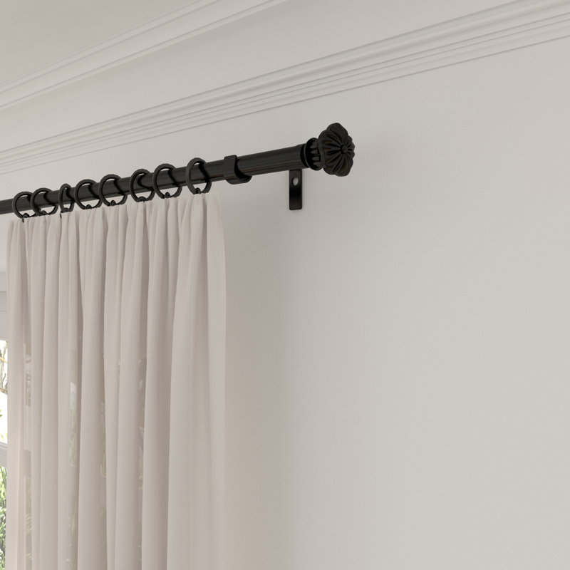 Black Adjustable Single Metal Curtain Rod Overall Width x 0.78" Diameter, 120" - 170"