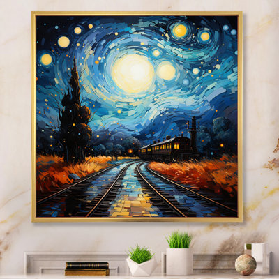 Blue Train Rails By Vincent I - Transportation Wall Art Living Room