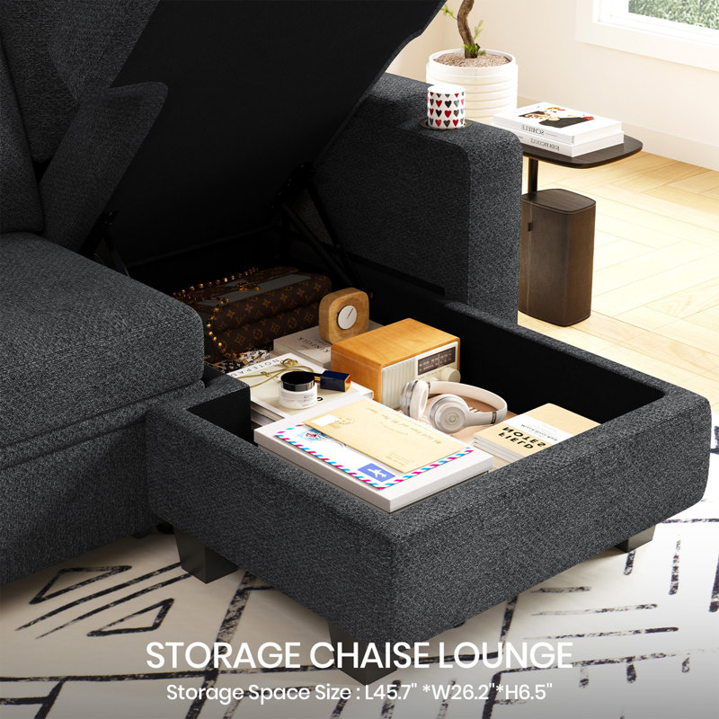 Januelle Bujesily Chenille U Shaped Couch Large Pull Out Sleeper With Chaise Sectional Sofa Modular Couch With Storage Ottoman Storage Seat